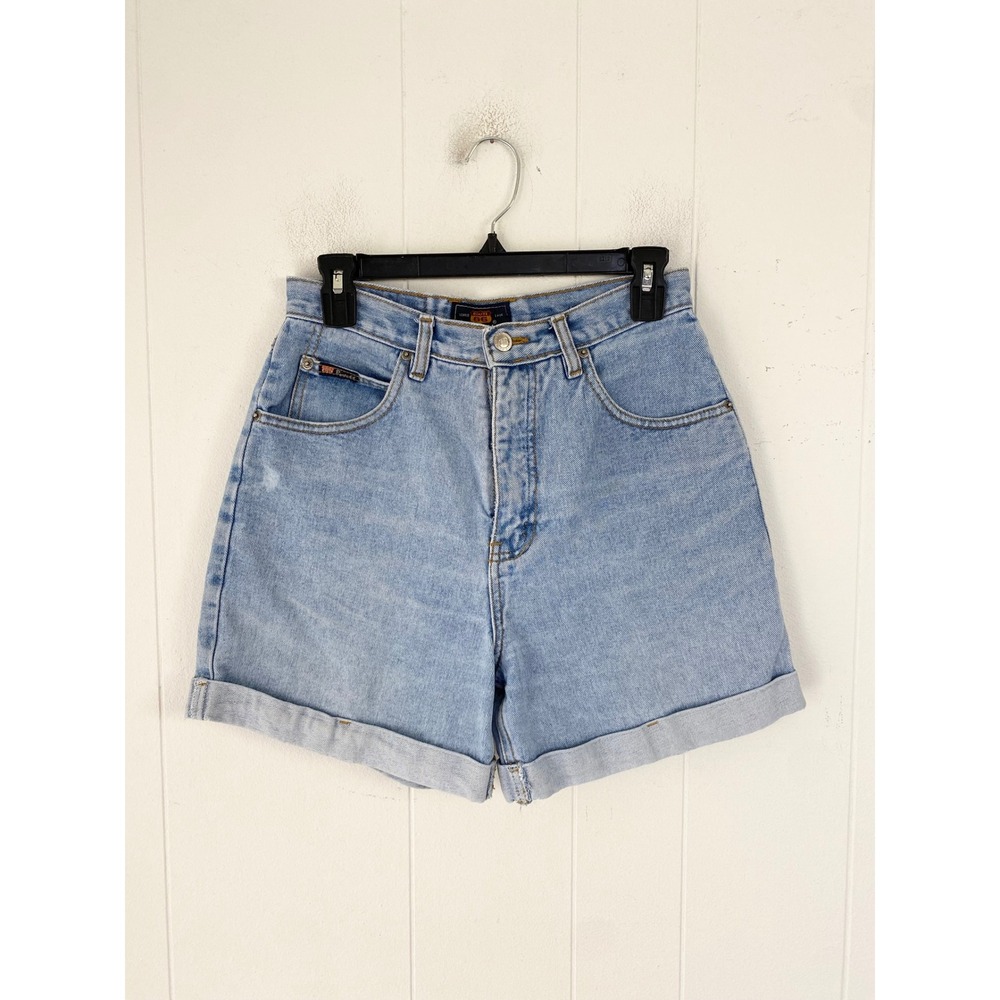 VTG Route 66 Mid Rise Denim Shorts Light Wash Cuffed Mom Jean Size 26" Waist
